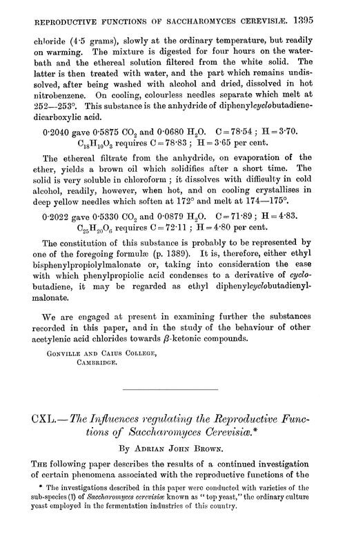 CXL.—The influences regulating the reproductive functions of Saccharomyces cerevisiæ