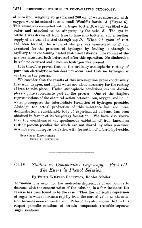CLIV.—Studies in comparative cryoscopy. Part III. The esters in phenol solution