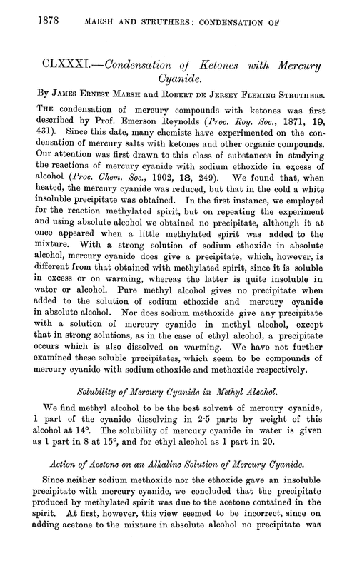CLXXXI.—Condensation of ketones with mercury cyanide