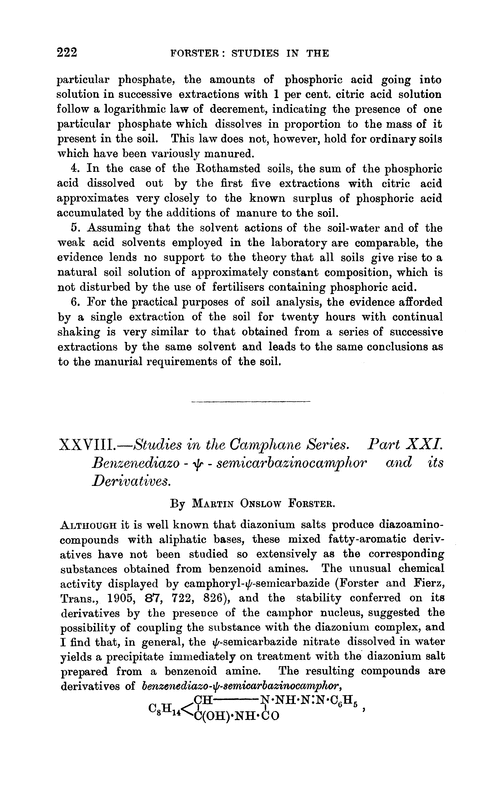 XXVIII.—Studies in the camphane series. Part XXI. Benzenediazo-ψ-semicarbazinocamphor and its derivatives