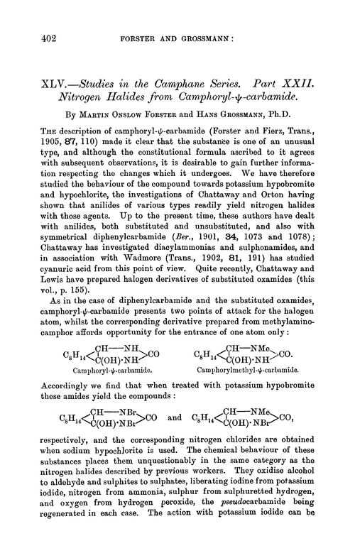 XLV.—Studies in the camphane series. Part XXII. Nitrogen halides from camphoryl-ψ-carbamide