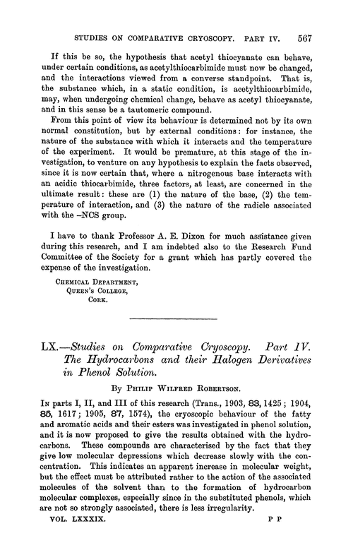 LX.—Studies on comparative cryoscopy. Part IV. The hydrocarbons and their halogen derivatives in phenol solution