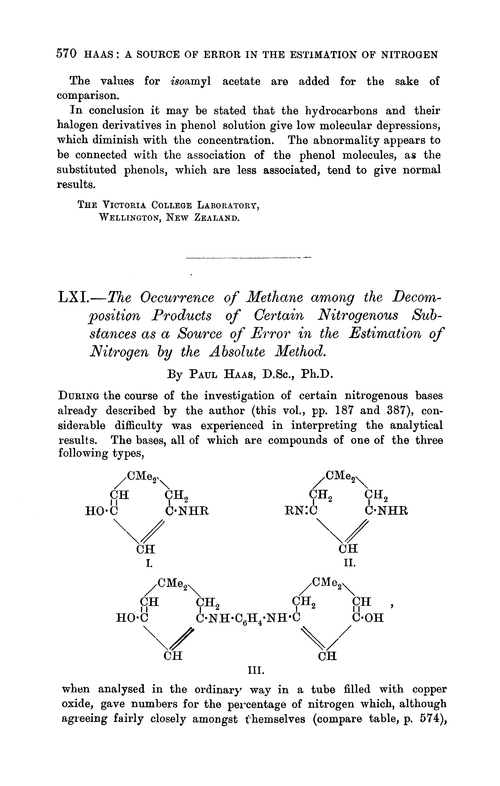 LXI.—The occurrence of methane among the decomposition products of certain nitrogenous substances as a source of error in the estimation of nitrogen by the absolute method