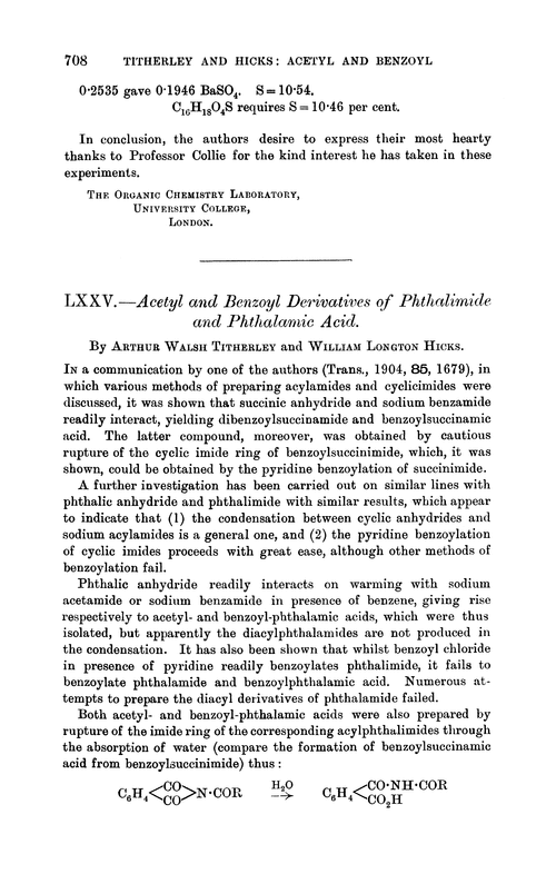 LXXV.—Acetyl and benzoyl derivatives of phthalimide and phthalamic acid