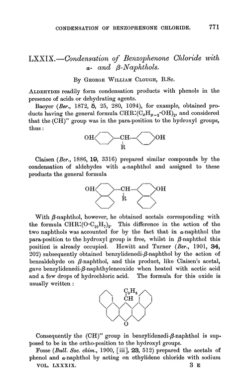 LXXIX.—Condensation of benzophenone chloride with α- and β-naphthols