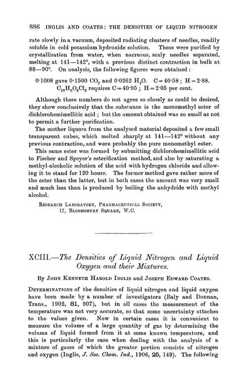 XCIII.—The densities of liquid nitrogen and liquid oxygen and their mixtures