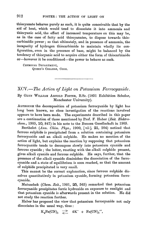 XCV.—The action of light on potassium ferrocyanide