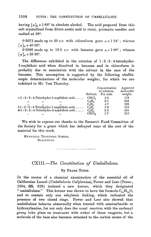 CXIII.—The constitution of umbellulone