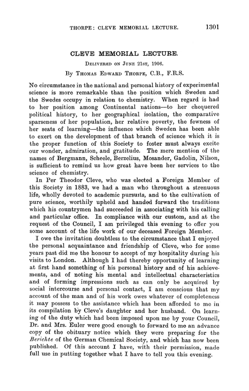 Cleve Memorial Lecture