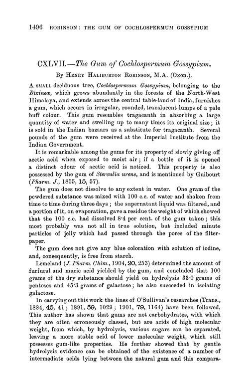 CXLVII.—The gum of Cochlospermum Gossypium