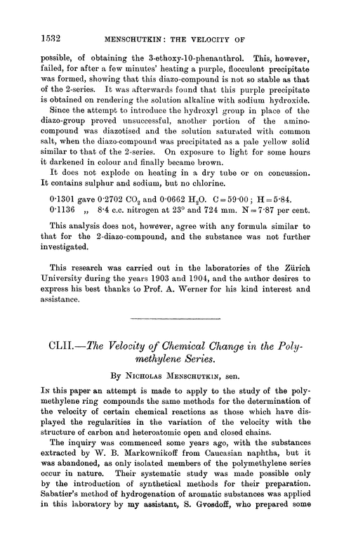 CLII.—The velocity of chemical change in the polymethylene series