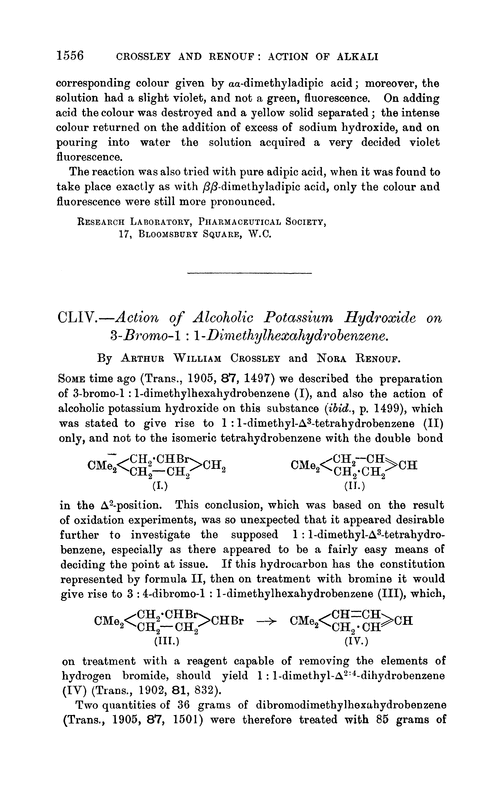 CLIV.—Action of alcoholic potassium hydroxide on 3-bromo-1 : 1-dimethylhexahydrobenzene