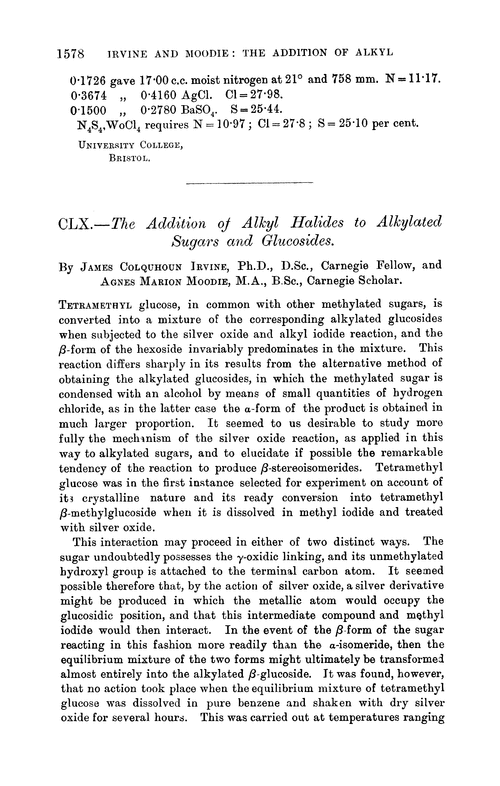 CLX.—The addition of alkyl halides to alkylated sugars and glucosides