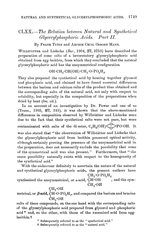 CLXX.—The relation between natural and synthetical glycerylphosphoric acids. Part II