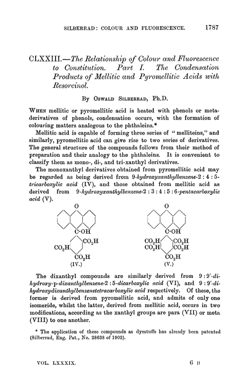CLXXIII.—The relationship of colour and fluorescence to constitution. Part I. The condensation products of mellitic and pyromellitic acids with resorcinol