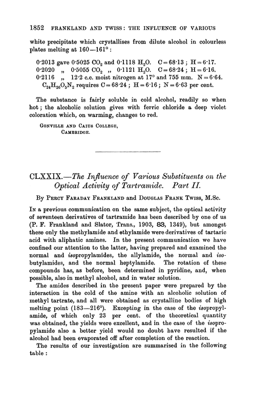 CLXXIX.—The influence of various substituents on the optical activity of tartramide. Part II