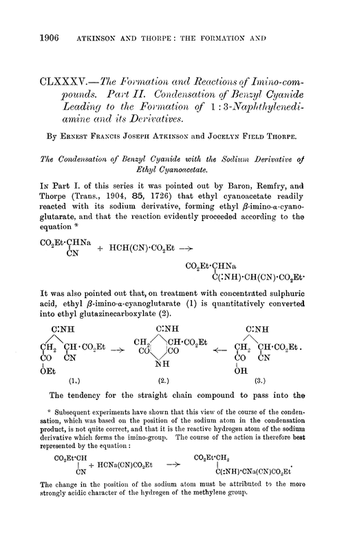 CLXXXV.—The formation and reactions of imino-compounds. Part II. Condensation of benzyl cyanide leading to the formation of 1 : 3-naphthylenediamine and its derivatives