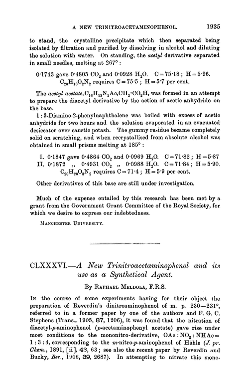 CLXXXVI.—A new trinitroacetaminophenol and its use as a synthetical agent