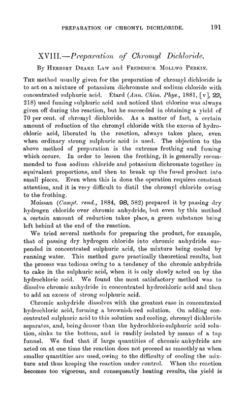 XVIII.—Preparation of chromyl dichloride
