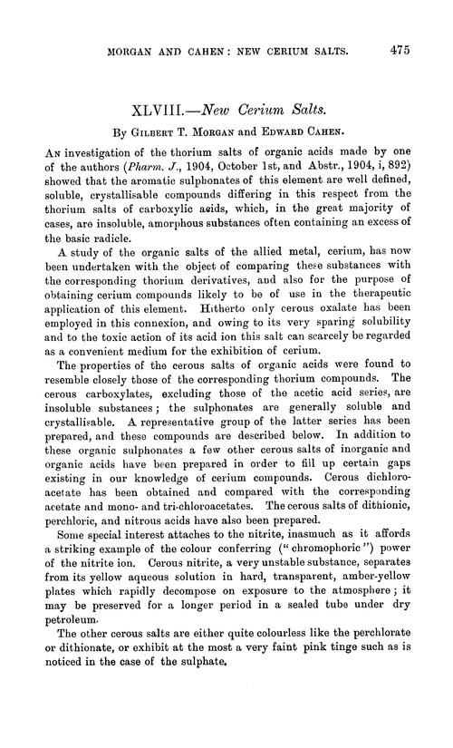 XLVIII.—New cerium salts