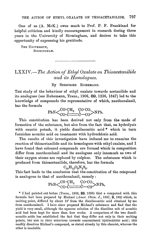 LXXIV.—The action of ethyl oxalate on thioacetanilide and its homologues