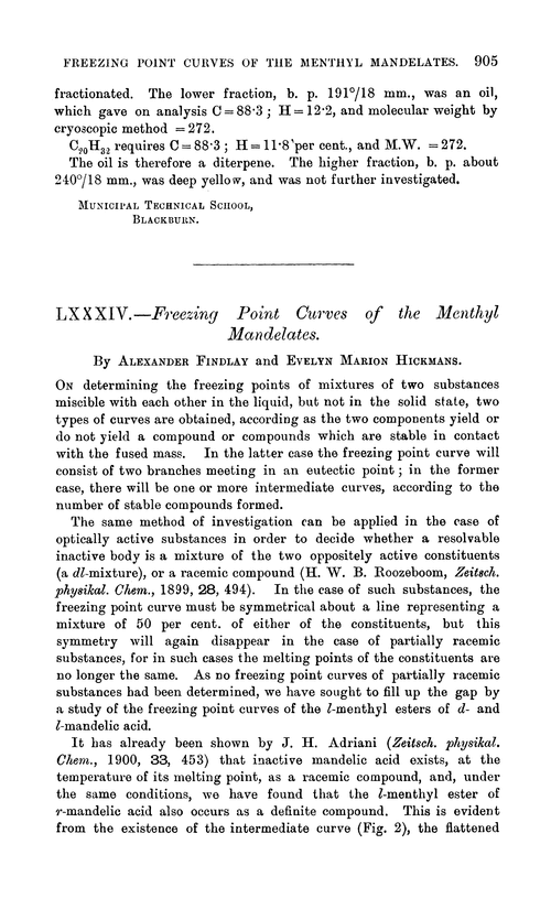 LXXXIV.—Freezing point curves of the menthyl mandelates