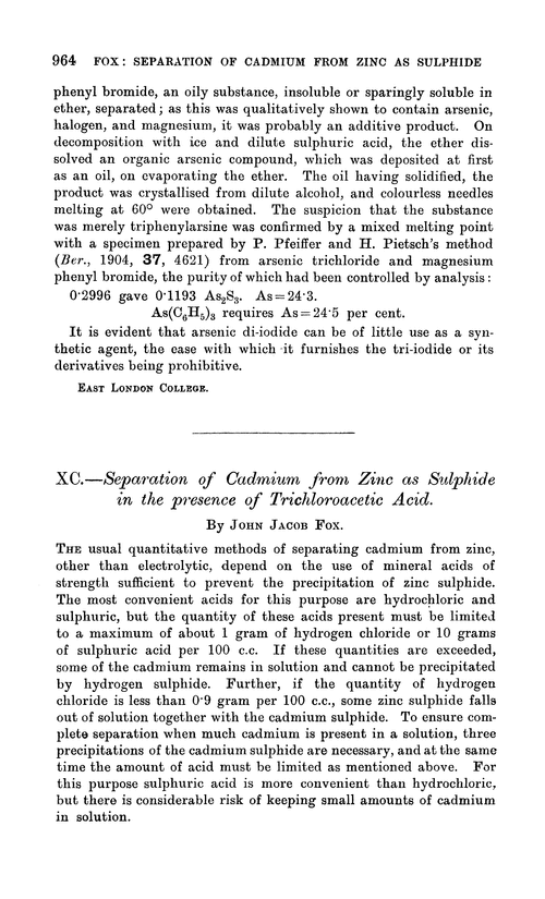 XC.—Separation of cadmium from zinc as sulphide in the presence of trichloroacetic acid