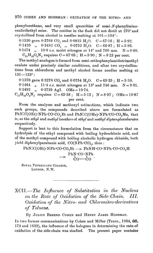 XCII.—The influence of substitution in the nucleus on the rate of oxidation of the side-chain. III. Oxidation of the nitro- and chloronitro-derivatives of toluene