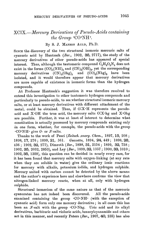 XCIX.—Mercury derivatives of pseudo-acids containing the group ·CO·NH·