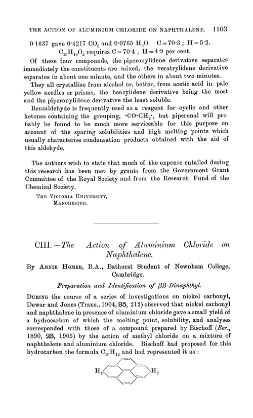 CIII.—The action of aluminium chloride on naphthalene