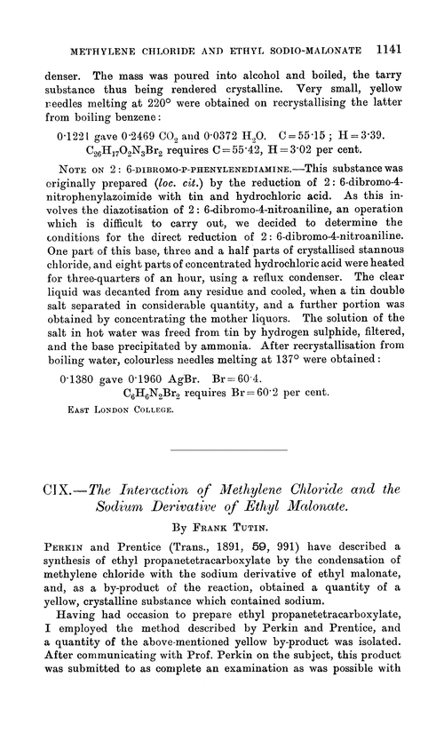 CIX.—The interaction of methylene chloride and the sodium derivative of ethyl malonate