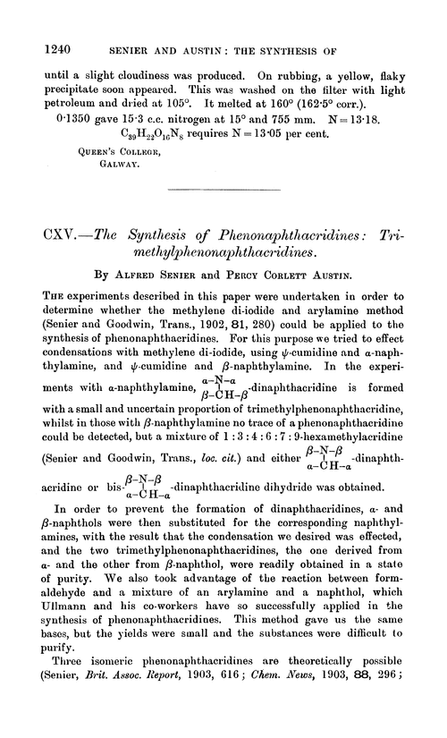 CXV.—The synthesis of phenonaphthacridines: trimethylphenonaphthacridines