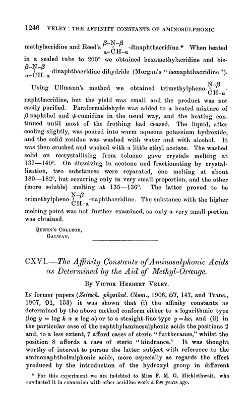 CXVI.—The affinity constants of aminosulphonic acids as determined by the aid of methyl–orange