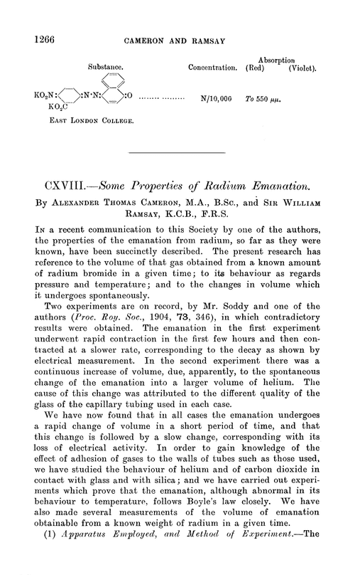 CXVIII.—Some properties of radium emanation