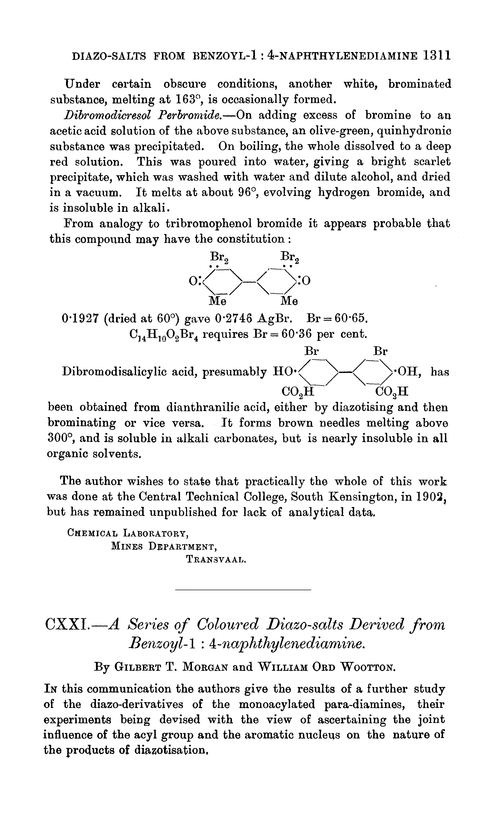 CXXI.—A series of coloured diazo-salts derived from benzoyl-1 : 4-naphthylenediamine