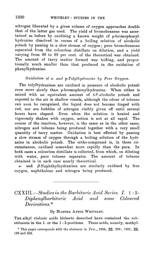 CXXIII.—Studies in the barbituric acid series. I. 1 : 3-Diphenylbarbituric acid and some coloured derivatives