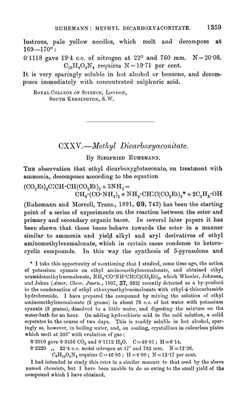 CXXV.—Methyl dicarboxyaconitate
