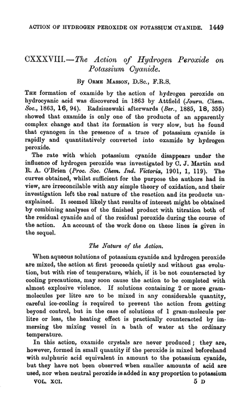 CXXXVIII.—The action of hydrogen peroxide on potassium cyanide