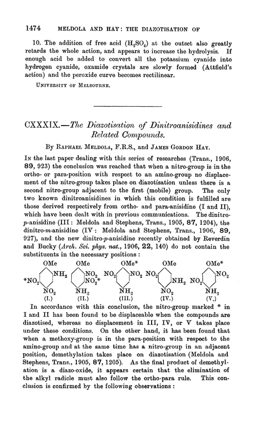 CXXXIX.—The diazotisation of dinitroanisidines and related compounds