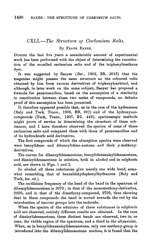 CXLI.—The structure of carbonium salts