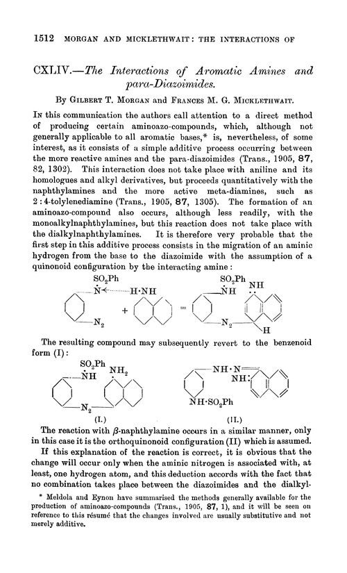 CXLIV.—The interactions of aromatic amines and para-diazoimides