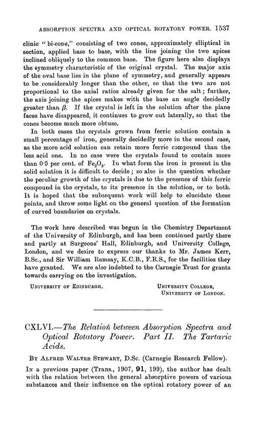 CXLVI.—The relation between absorption spectra and optical rotatory power. Part II. The tartaric acids