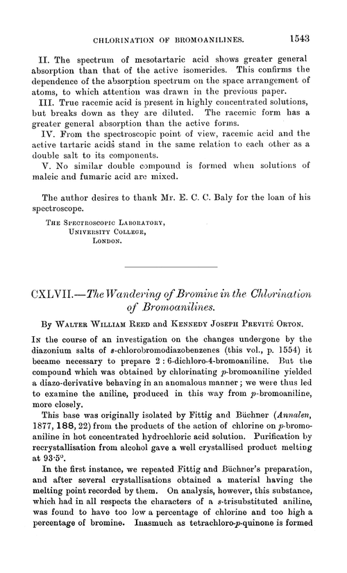 CXLVII.—The wandering of bromine in the chlorination of bromoanilines