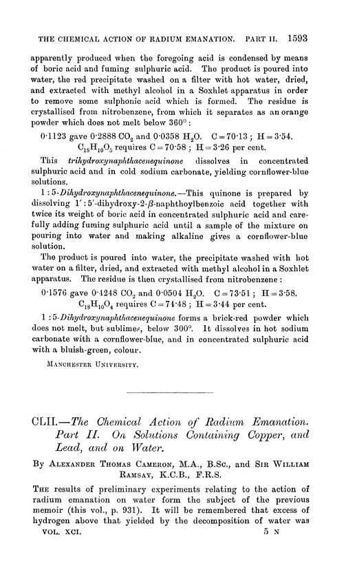 CLII.—The chemical action of radium emanation. Part II. On solutions containing copper, and lead, and on water