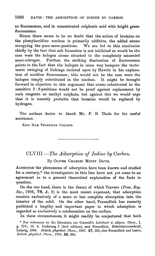 CLVIII.—The adsorption of iodine by carbon