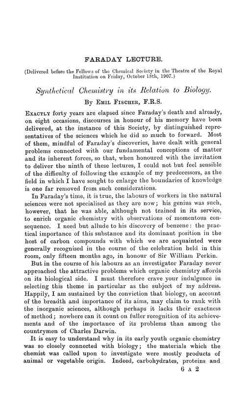 Faraday lecture. Synthetical chemistry in its relation to biology