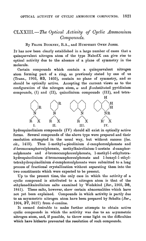 CLXXIII.—The optical activity of cyclic ammonium compounds