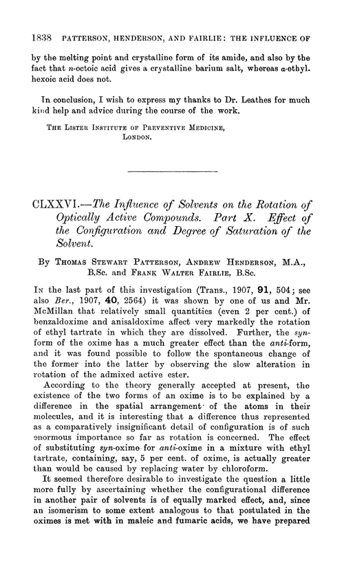 CLXXVI.—The influence of solvents on the rotation of optically active compounds. Part X. Effect of the configuration and degree of saturation of the solvent
