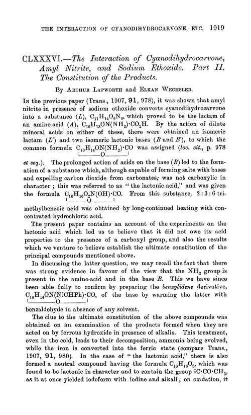 CLXXXVI.—The interaction of cyanodihydrocarvone, amyl nitrite, and sodium ethoxide. Part II. The constitution of the products