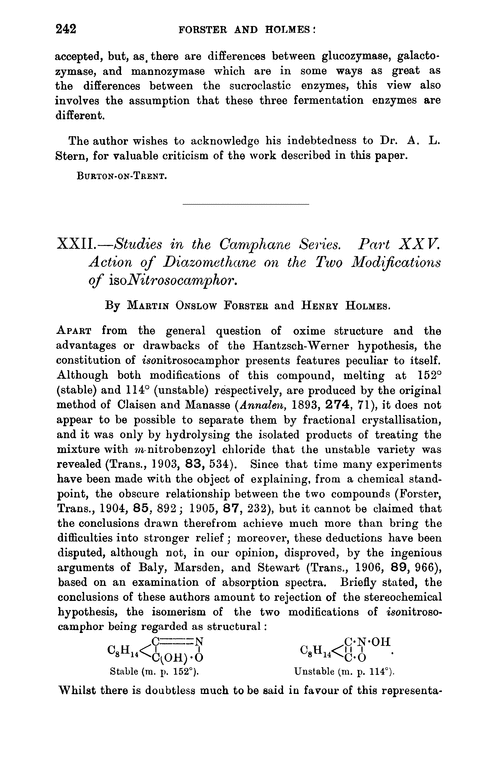 XXII.—Studies in the camphane series. Part XXV. Action of diazomethane on the two modifications of isonitrosocamphor